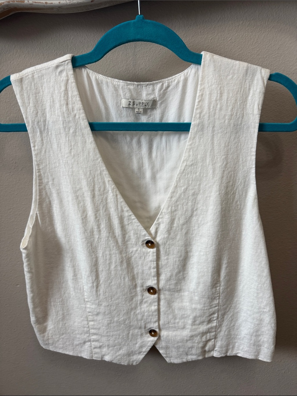 Z Supply White Button-Front Linen-Blend Tank Vest